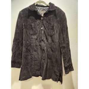 Classiques Entier‎ Black Suede Leather Blazer Jacket Women M Button Front